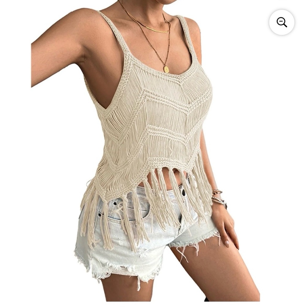 Boho fringe yarn tank top cream New extra large